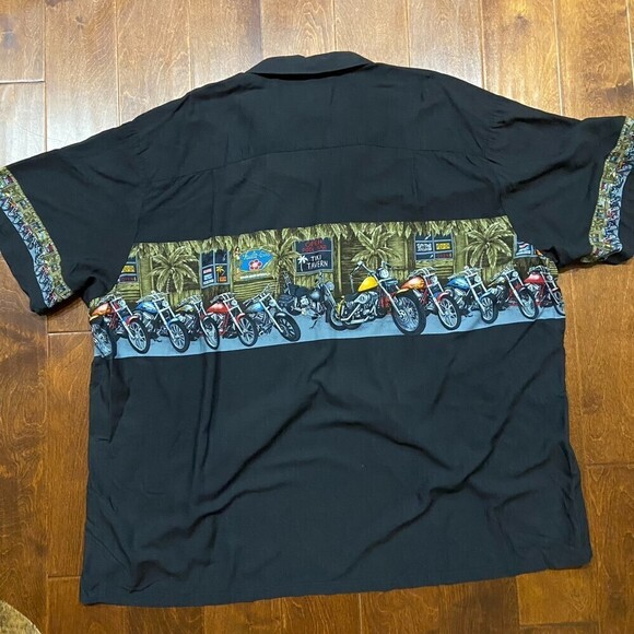Paradise Found Hawaii Hawaiian Motorcycle Print Rayon Shirt Men's Size 4XL - Picture 4 of 9